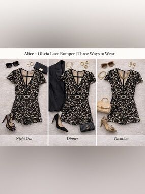 Alice + Olivia Black & Beige Lace Romper Size 2